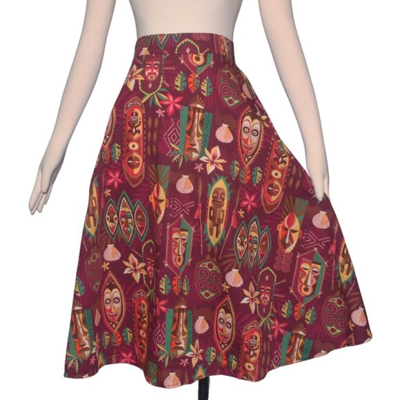 TikiLand Day 2023 Spirit of Tiki Aloha Retro 50s 60s Print Flare Skirt Pockets L - Picture 8 of 8